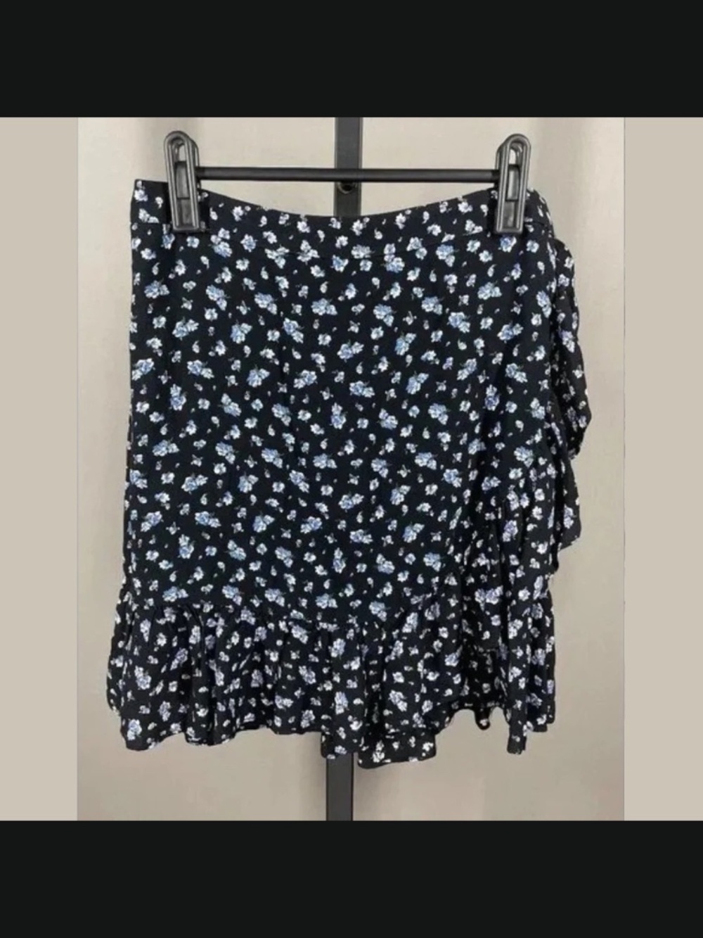 NEW Madewell Skirt Womens 4 black blue floral preppy ruffle classic